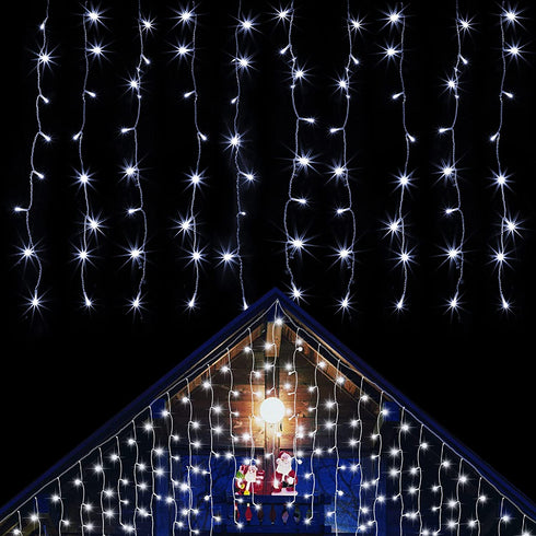 kemooie Outdoor Christmas Lights, 400 LEDs 26.2FTx3.3FT Hanging Curtain Lights, Connectable 8 Lighting Modes for Christmas Decorations Bedroom Party Garden Decorations(White)