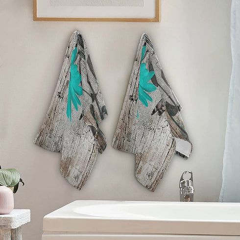 Turquoise Teal Blue Daisy Wood Hand Towels 2 Pack 28x14.5 in Bathroom Towel Super Soft Highly Absorbent for Bathroom Gym Home Decor Decoration Gift