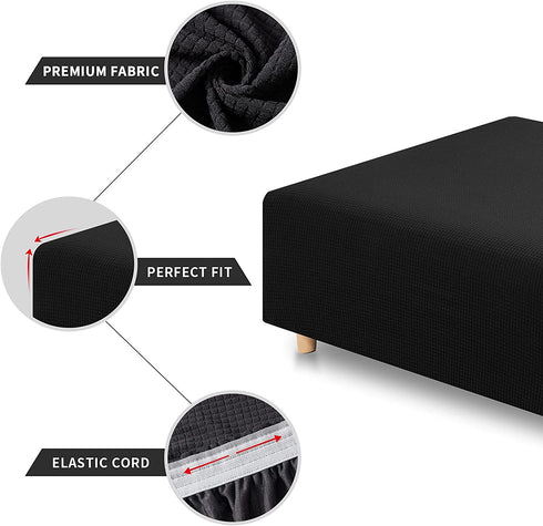 RECYCO Stretch Ottoman Cover Rectangle Storage Stool Slipcovers with Elastic Band, Footrest Protector with Spandex Jacquard Fabric (Black?Large)