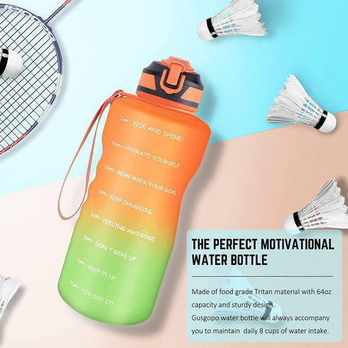 Gusgopo Large Half Gallon/64oz Motivational Water Bottle with Time Marker & Straw, Leakproof Tritan BPA Free Water Jug, Ensure You Drink Enough Water Daily for Fitness,Gym and Outdoor Sports