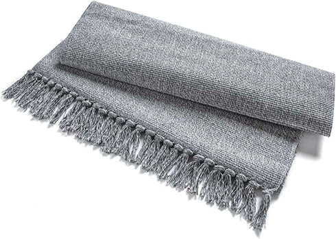 Eanpet Braided Rug Cotton Area Rug Pure Tassels Floor Rug Hand Woven Reversible Throw Rugs Door Mat Laundry Room Rug Indoor Runner Bathroom Tablecloth (2x6 FT, Grey)