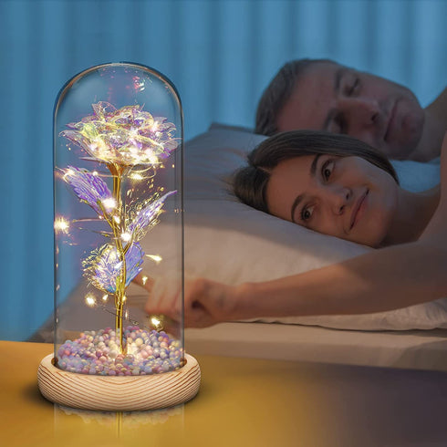 Artificial Flowers Rose Gift for Her - Light up Galaxy Rose Led Flower Dome Beauty Beast Rose Preserved Roses in Glass Dome Valentine's Day,Birthday,Mother's Day,Anniversary,Wedding Gifts Ideas