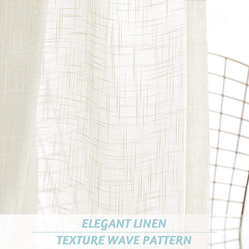 RYB HOME Curtains for Living Room - Linen Texture Sheer Curtains Half Translucent Privacy Curtains for Patio Sliding Glass Door Bedroom Dining, Natural, 52 x 95 inches, 2 Panels