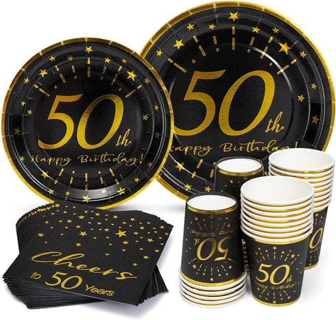 50th Birthday Plates and Napkins and Cups Sets Serves 30, 9" Dinner Paper Plates 7" Dessert Paper Plates 9 oz Cups 3 Ply Napkins 50th Birthday Party Supplies and Decorations for Men and Women