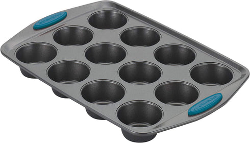 Rachael Ray Yum -o! Nonstick Bakeware 12-Cup Muffin Tin With Grips / Nonstick 12-Cup Cupcake Tin With Grips - 12 Cup, Gray