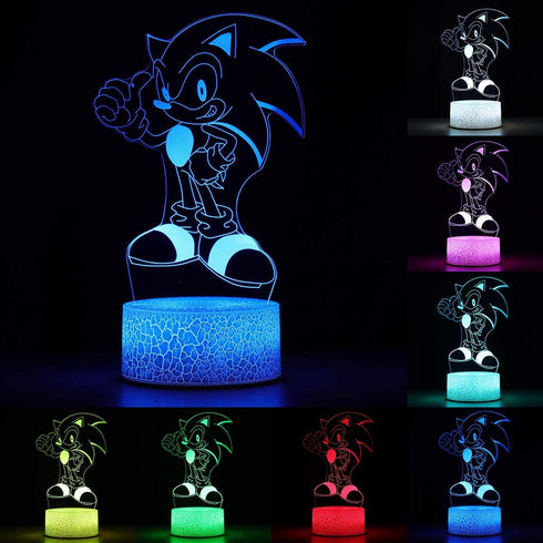 3D Sonic The Hedgehog Night Light, Table Lamp with Remote Control Kids Bedroom Decoration, Creative Lighting for Kids and The Hedgehog Fans