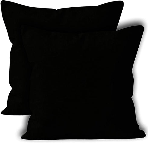 Encasa Homes Throw Pillow Cover 2pc Set - Jet Black - 24 x 24 inch Solid Dyed Cotton Canvas Square Accent Decorative Cushion Case for Couch Sofa Chair Bed & Home Only Covers