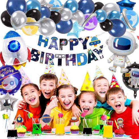 Outer Space Party Balloons, 60PCS Birthday Party Decorations Universe Space Theme Supplies Astronaut Balloon, Happy Birthday Banner Space Party Supplies for NASA Decorations for Birthday Party