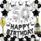 50th Birthday Party Decorations Black and White for Men Boys, Black HAPPY BIRTHDAY Banner with Silver Number Foil Balloons for 50 Decor