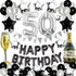 50th Birthday Party Decorations Black and White for Men Boys, Black HAPPY BIRTHDAY Banner with Silver Number Foil Balloons for 50 Decor