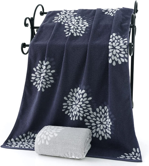 Pidada Bath Towel Hydrangea Pattern 100% Cotton Soft Absorbent Towels for Bathroom 1 Pack 27.6 x 55 Inch (Dark Grey)