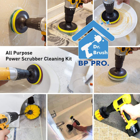 Drill Brush Attachment Set, Scrub Brush Power Scrubber Drill Brush Kit(11 Pieces), Scouring Pad All Purpose Cleaning Kit for Bathroom, Toilet, Grout, Floor, Tub, Shower, Tile, Auto, Sinks, Kitchen
