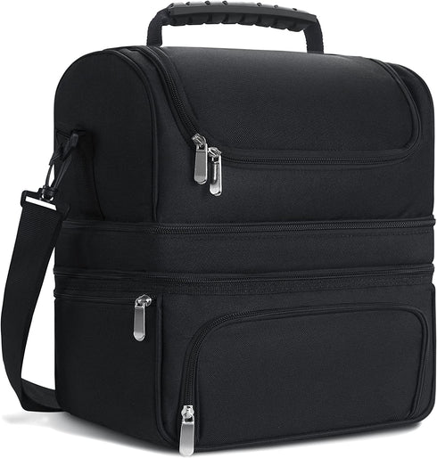 Insulated Lunch Box for Work, 22L/744 oz Reusable Waterproof Cooler Tote Bag for Meal with 3 Compartments, Lunch Bag for Man,Woman,XLarge Lunch Bag for Travel Beach Picnic Camping BBQ Party, Black