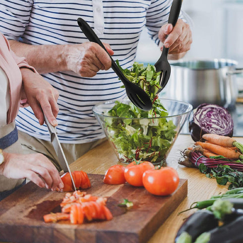 4 Pieces Silicone Cooking Spoons Set Silicone Serving Spoon Silicone Nonstick Mixing Spoons Slotted Spoons Large Nonstick Heat Resistant Spoons for Kitchen Cooking Bake Stir Draining Tool (Black)