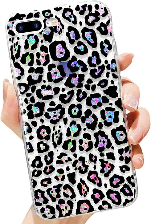 GLBYDLO iPhone 8 Plus, iPhone 7 Plus Leopard Case, Cheetah Phone Case Clear Glitter Cute Bling Sparkle Luxury Protective Cover for Girls Women?5.5 inch(Glitter Leopard)