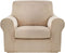 maxmill Velvet Stretch Chair Sofa Slipcovers 2 Pieces Armchair Covers Couch Slipcover with Individual Cushion Cover Plush Sofa Cover Furniture Protector with Elastic Bottom, Armchair, Taupe