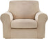 maxmill Velvet Stretch Chair Sofa Slipcovers 2 Pieces Armchair Covers Couch Slipcover with Individual Cushion Cover Plush Sofa Cover Furniture Protector with Elastic Bottom, Armchair, Taupe