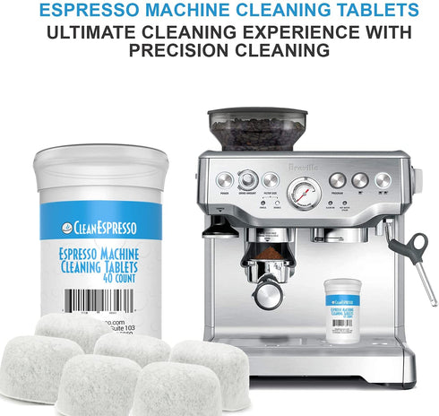 CleanEspresso Espresso Machine Cleaning Tablets and Filters For Breville Espresso Machines (40 Tablets + 6 Filters) - 2 Gram Cleaning Tablets & Replacement Water Filter - Espresso Cleaner Accessories