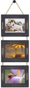 DLQuarts Hanging Picture Frames Collage Wall Decor 5x7 or 3.5x5 with Mat, Rustic Wood 3 Photo Frame, Weathered Black