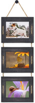 DLQuarts Hanging Picture Frames Collage Wall Decor 5x7 or 3.5x5 with Mat, Rustic Wood 3 Photo Frame, Weathered Black