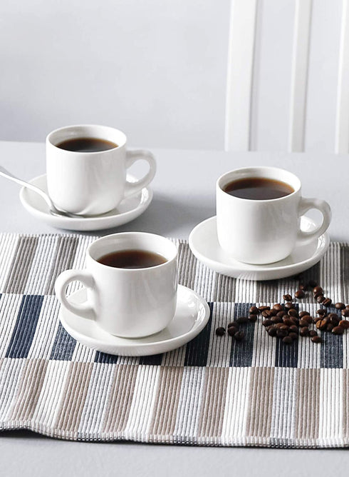 Teocera Porcelain Cappuccino Cups with Saucers - 6 Ounce for Coffee Drinks, Latte, Cafe Mocha, and Tea - Set of 6, Turquoise