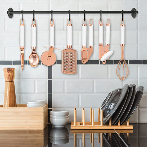 7 pieces Kitchen Gadget Set Copper Coated Stainless Steel Utensils, kitchen gadgets,utensil sets,Non-stic - Best Kitchen Cookware with Soft Touch White Handles (White)