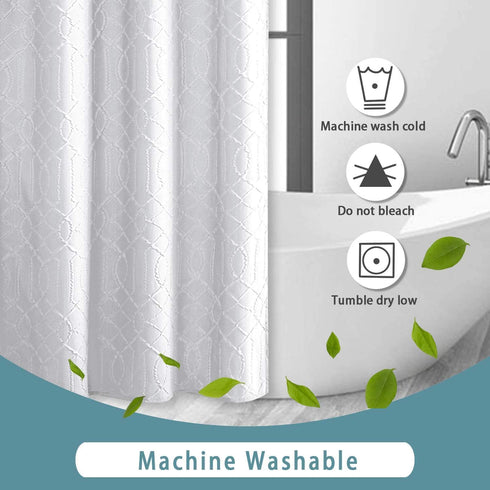 OWENIE White Shower Curtain for Bathroom, 3D Embossed Geometric Polyester Fabric, Innovative Design, 72 x 72 Inch