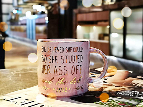 VILIGHT 2022 Graduation and Congratulations Gifts for Her - Presents for College Nurse Graduated Women - She Believed She Could So She Did - Pink Marble Ceramic Coffee Mug 11 Oz
