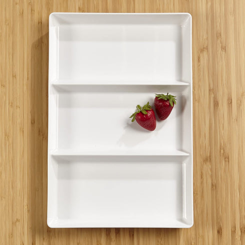 Avant 15" x 10" Plastic 3-Section Serving Tray | Set of 3 White
