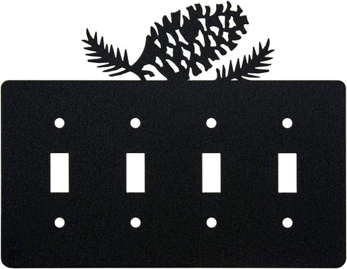 Pine Cone Quadruple Toggle Light Switch Wall Plate (Quadruple Toggle, Black)