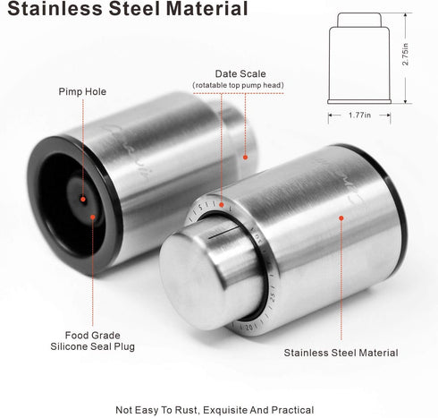 3 Pcs Wine Bottle Stoppers,Real Vacuum Champagne Stoppers,Wine Bottle Stopper with Time Scale RecordReusable Wine Preserver,Wine Corks Keep Fresh,Best Gifts for Wine Lovers?Stainless SteelSilver?