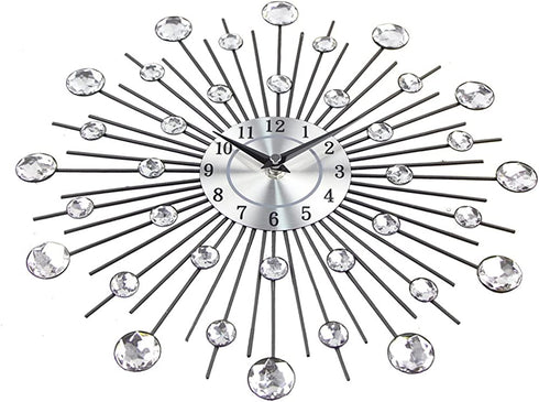 Timelike 3D Crystal Wall Clock - Celebration Decorative Metal Wall Clock, Sparkling Bling Diamond-Studded Silver Wall Clock Wall Decor for Kitchen, Living, Room Bedroom