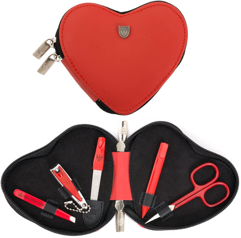 3 Swords Germany - brand quality 5 piece manicure pedicure grooming kit set for professional finger & toe nail care tweezers file clipper genuine leather case in gift box, Made by 3 Swords (03898)