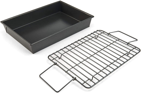Chicago Metallic Pro Non-Stick Roast and Broil Baking Pan with Rack, 13-Inch-by-9-Inch, Gray