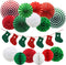 ADLKGG Christmas Party Decorations Hanging Paper Fans Christmas Socks Banner Pom Poms Flowers Paper Honeycomb Balls for Birthday Home Garden Indoor Outdoor New Years Eve Party Decor, 16pcs