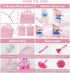 EAF 1st Birthday Girl Decorations 78PCS Pink 1st Birthday Decorations for Girl with Pink Tinsel Curtain, 12 Months Photo Banner, 1st Birthday Highchair Banner, I AM ONE and Happy Birthday Banner