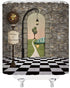 Xnichohe Fairy Tale Wonderland Shower Curtain Brave Girl Adventure Black White Floor Mushroom Lantern Clock Polyester Cloth Fabric Bathroom Curtains Decor Set with Hooks,70 x 70 Inches