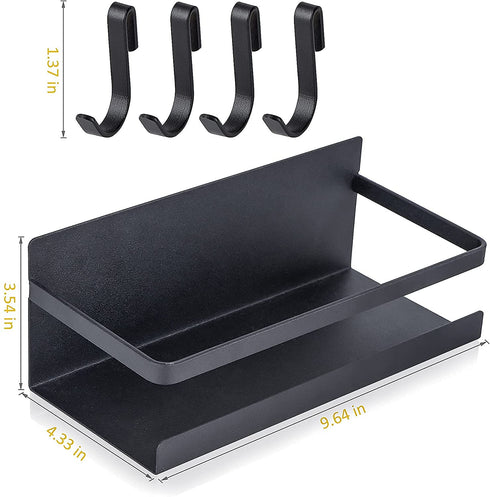 Wetheny Fridge Magnet Organizer Magnetic Spice Rack with Four Removable Hook Refrigerator Shelf Rack Black (2 Pack)
