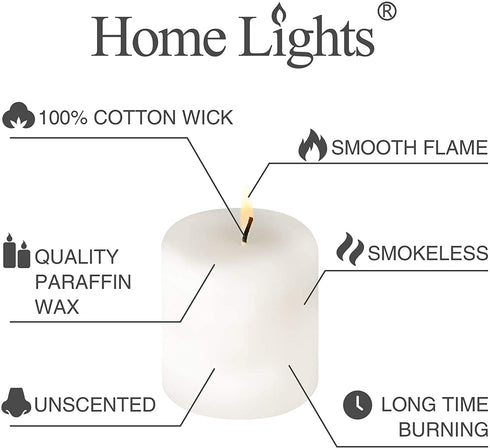 Pillar Candles - 3x3 inch | 25 Hours Burning, 6 Count - White Unscented Smokeless European Pillar Candles - Perfect for Wedding, Parties, Spas, Home Gatherings and Dinner