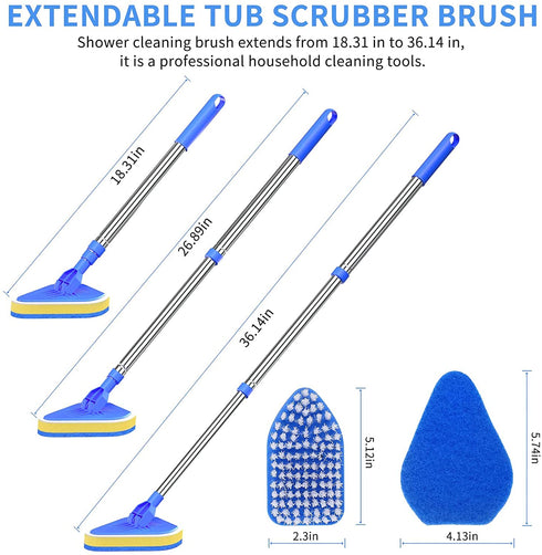 LMAIVE Shower Cleaning Brush, 36'' Shower Scrubber, Tile Tub Scrubber with Long Handle, Bathroom Brushes for Cleaning, Extendable Bathtub Scrubber Sponge, Scrub Brush with Long Handle for Floor