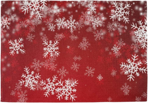 One Bear Christmas Placemats Winter Snowflake Red Placemat Table Mats Non Slip Heat Resistant Placemats for Dining Table Kitchen Holiday Party Set of 6