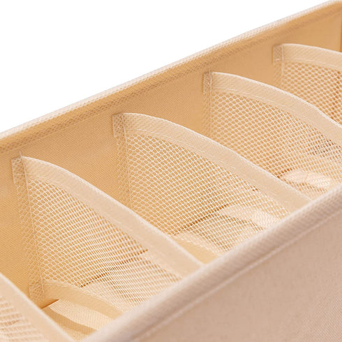 Qozary 3 Pack Sock Underwear Drawer Organizer Dividers, Collapsible Cabinet Closet Storage Boxes for Clothes, Socks, Lingerie, Underwear, Tie, Belt, Baby, Bedroom (Beige, 6 Cells)