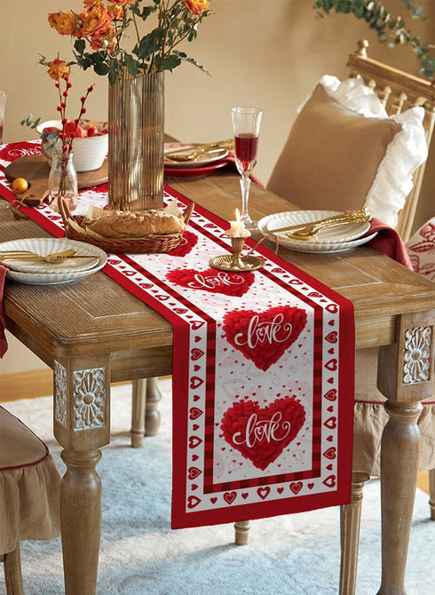 Table Runner 70 Inches Long Burlap Valentines Day Table Runners for Party Decorations, Valentine's Day Love Red Border Table Runner Farmhouse Non-slip Linen Tablecloth for Wedding Dinner