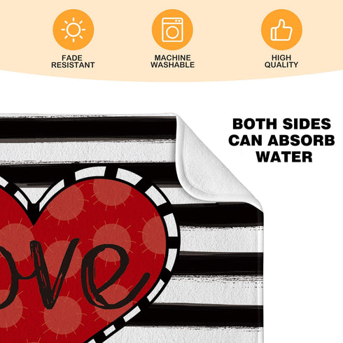 Artoid Mode Watercolor Stripe Heart Love Valentine's Day Dish Drying Mat for Kitchen Counter, 18 x 24 Inch Seasonal Ultra Absorbent Home Dish Drainer Mats Plate Holder