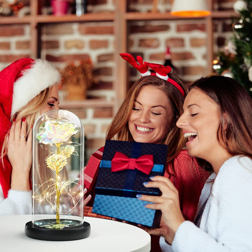 Womens Mom for Mother's Day Artificial Forever Rose in Glass Dome with LED Lights, for mom, Gifts for Valentine's Day Mother's Day Christmas Home Decor