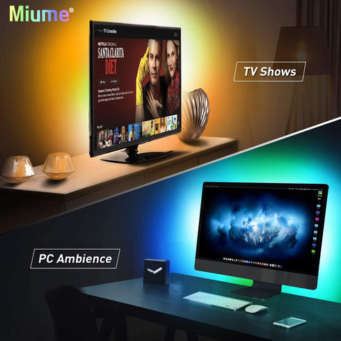 Miume 13.2Ft Music LED Strip Lights for 48-60 inch TV, RGB USB Powered TV Led Backlight with APP Control,TV Led Back Light Kit for Flat Screen TV,PC¦