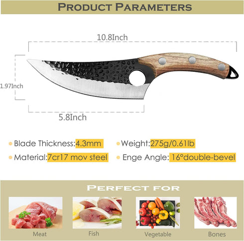 Meat Cleaver Knife 6Inch, Hand Forged Boning Knife with Sheath Butcher Knives High Carbon Steel Fillet Knife Vegetable Chef Knives for Kitchen, Camping, BBQ, Outdoor