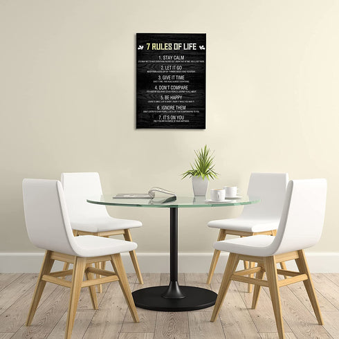 Inspirational Quotes Wall Art for Office 7 Rules of Life Motivational Poster Canvas Prints Framed Positive Affirmations Wall Decor Modern Home Artwork 12" x 16"