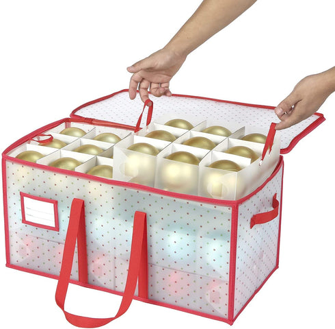 Sattiyrch Plastic Christmas Ornament Storage Box with Dual Zipper Closure - Box Contributes Slots for 128 Holiday Ornaments 4 Inches - Keeps 54 Xmas Holiday Ornaments (4 Inches.54pcs)