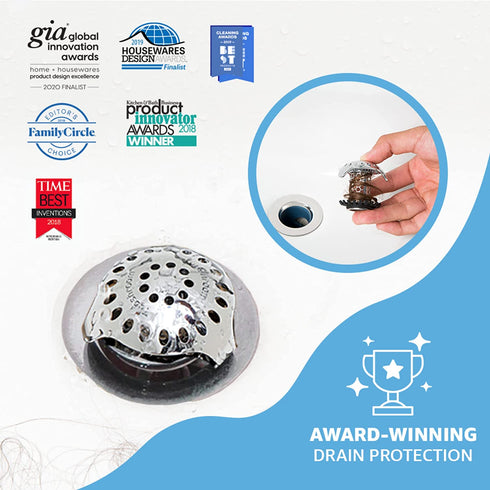 SinkShroom Bathroom Sink Drain Protector in Stainless Steel with StopShroom, Stainless with Stopper
